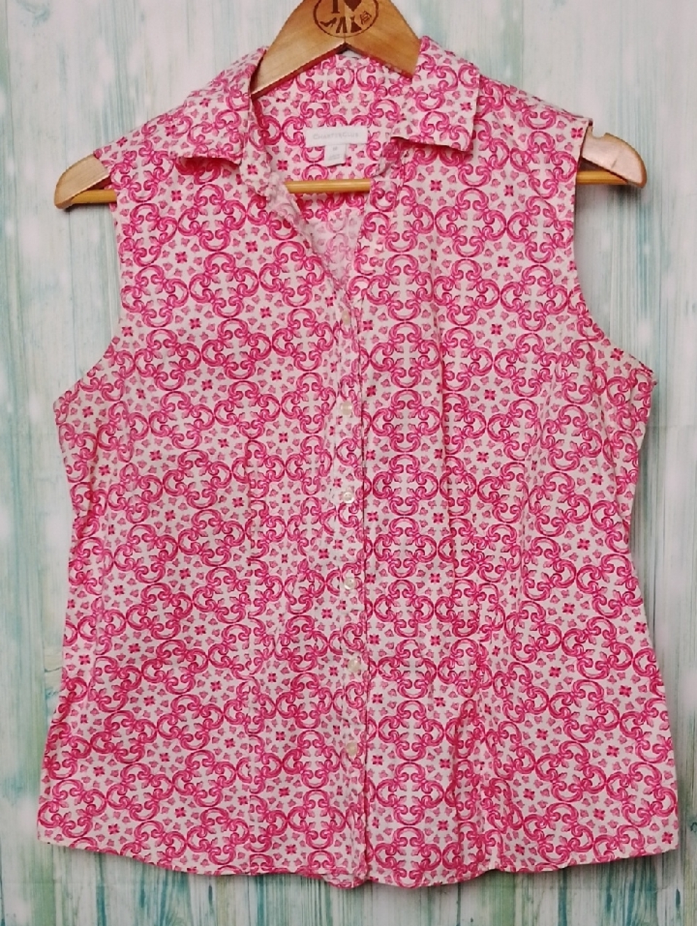 Charter Club Sleeveless Pink Printed Button-Down Tank Top Size 10